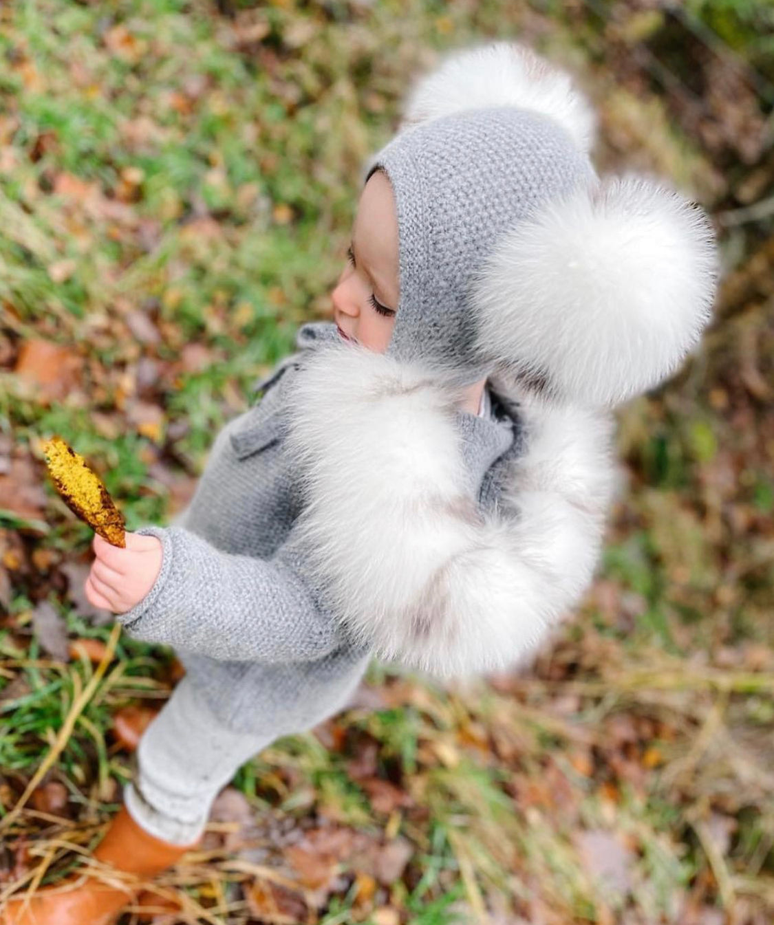 Petite Maison Kids Grey Honeycomb Cashmere Fur Bonnet - Rose & Albert
