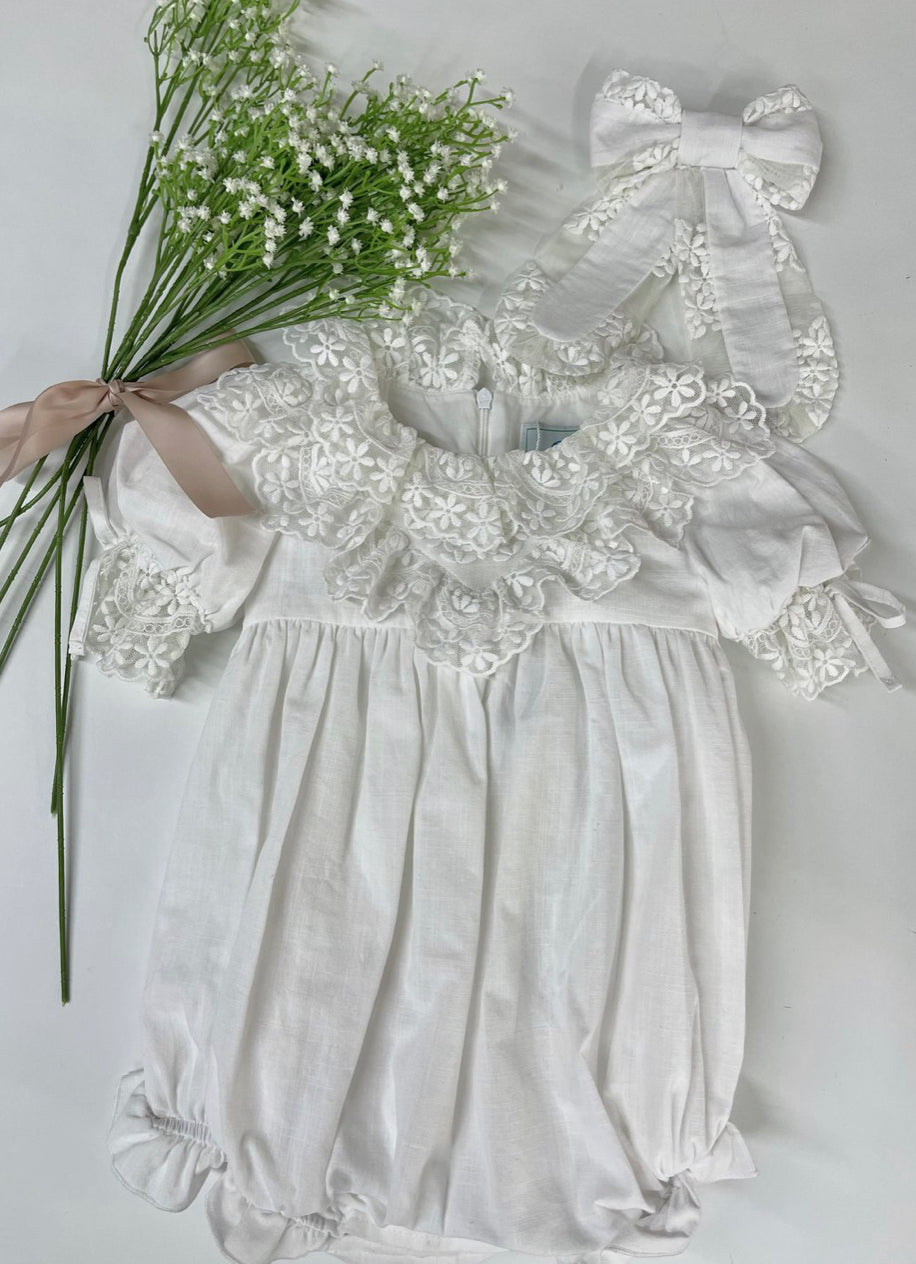 Petite Maison Kids Katherine embroidered linen romper - Rose & Albert