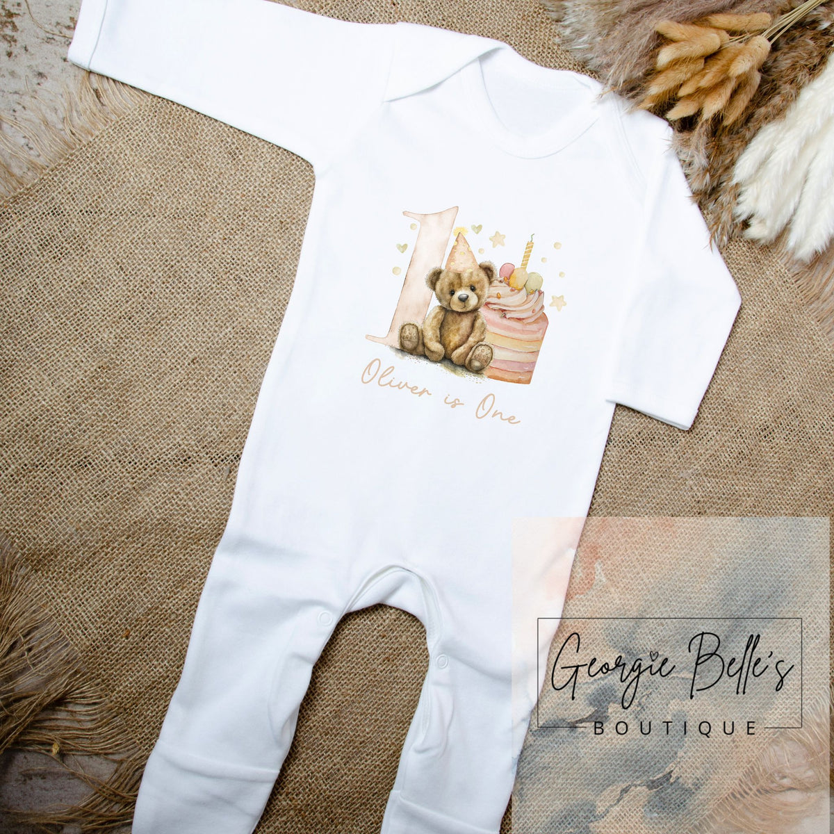 Birthday Babygrow / Vest - Nude Cake Teddy Design