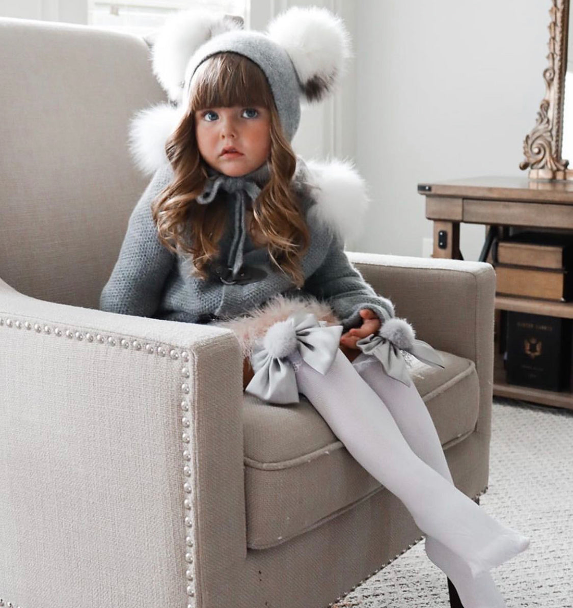 Petite Maison Kids Grey Honeycomb Cashmere Fur Bonnet - Rose & Albert