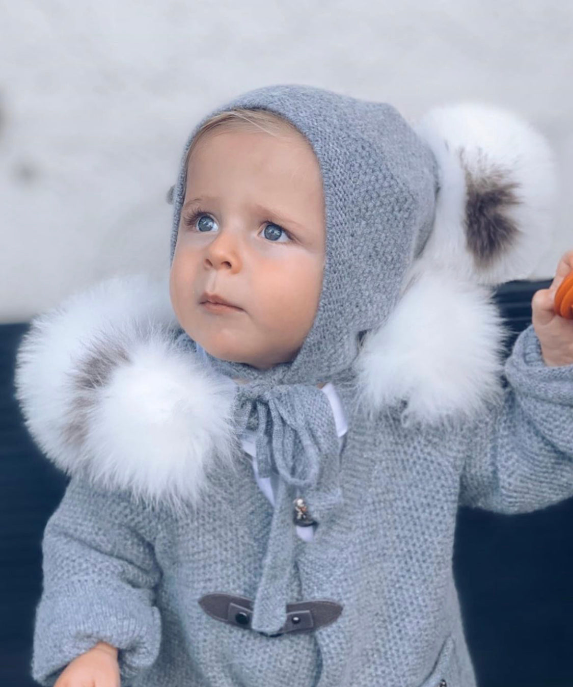 Petite Maison Kids Grey Honeycomb Cashmere Fur Bonnet - Rose & Albert