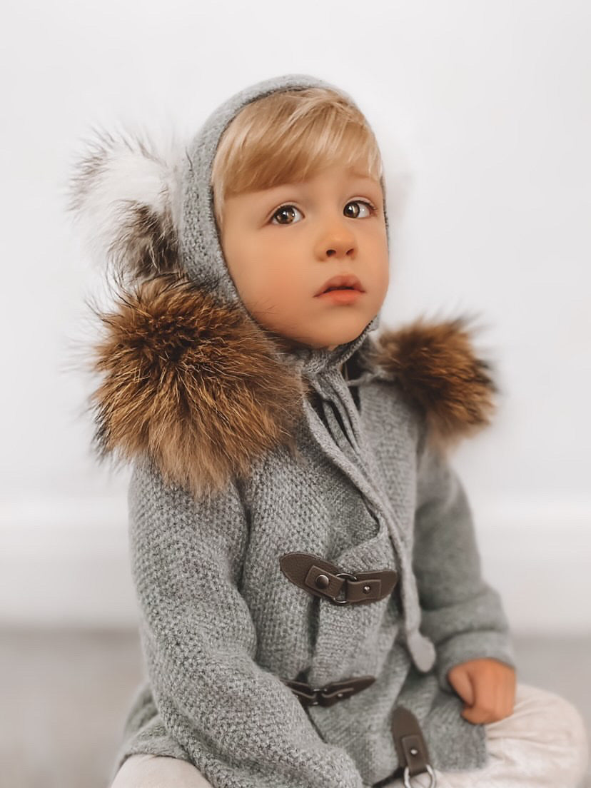 Petite Maison Kids Grey Honeycomb Cashmere Fur Bonnet - Rose & Albert