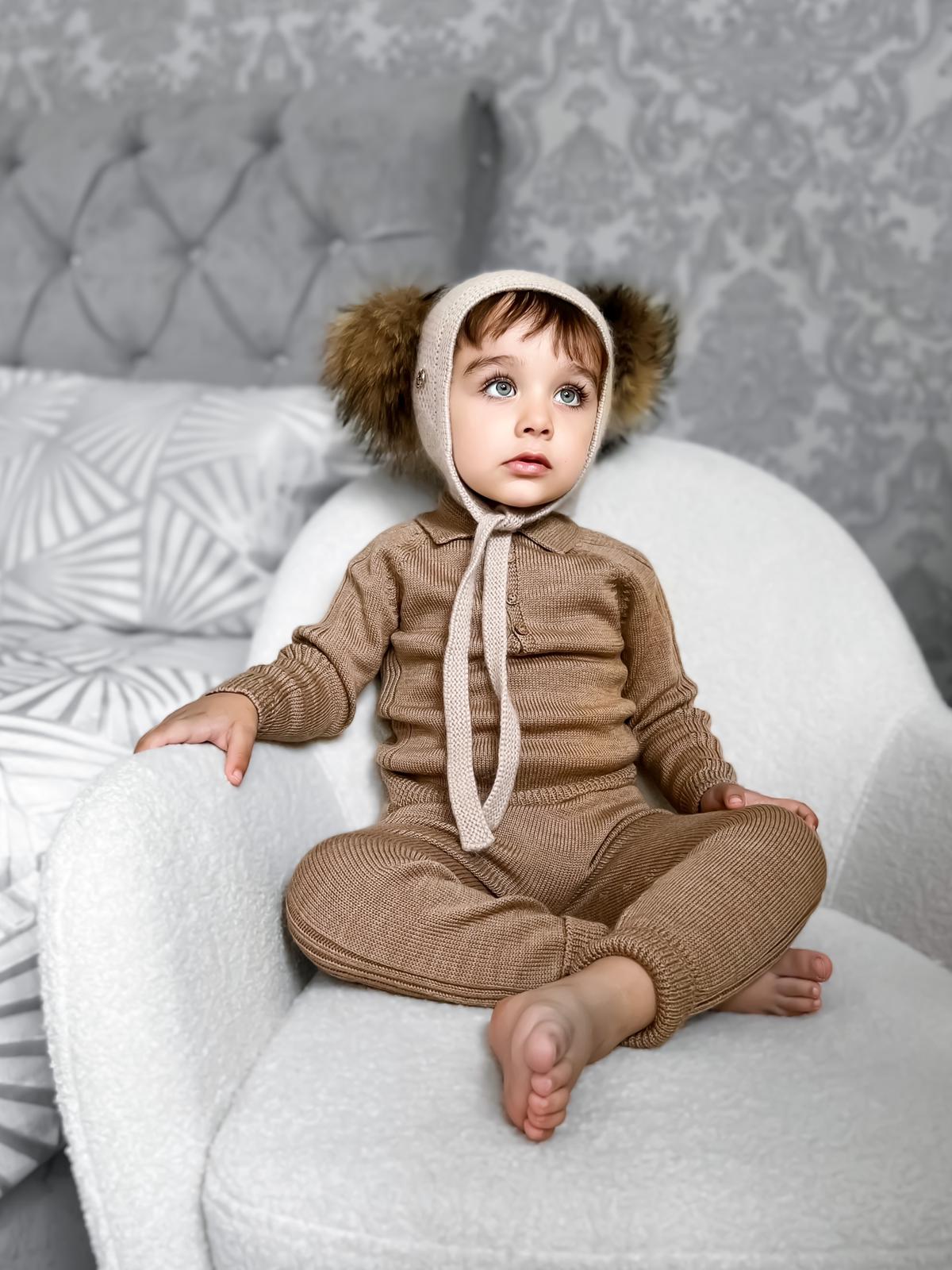 Petite Maison Kids Beige Honeycomb Cashmere Fur Bonnet - Rose & Albert