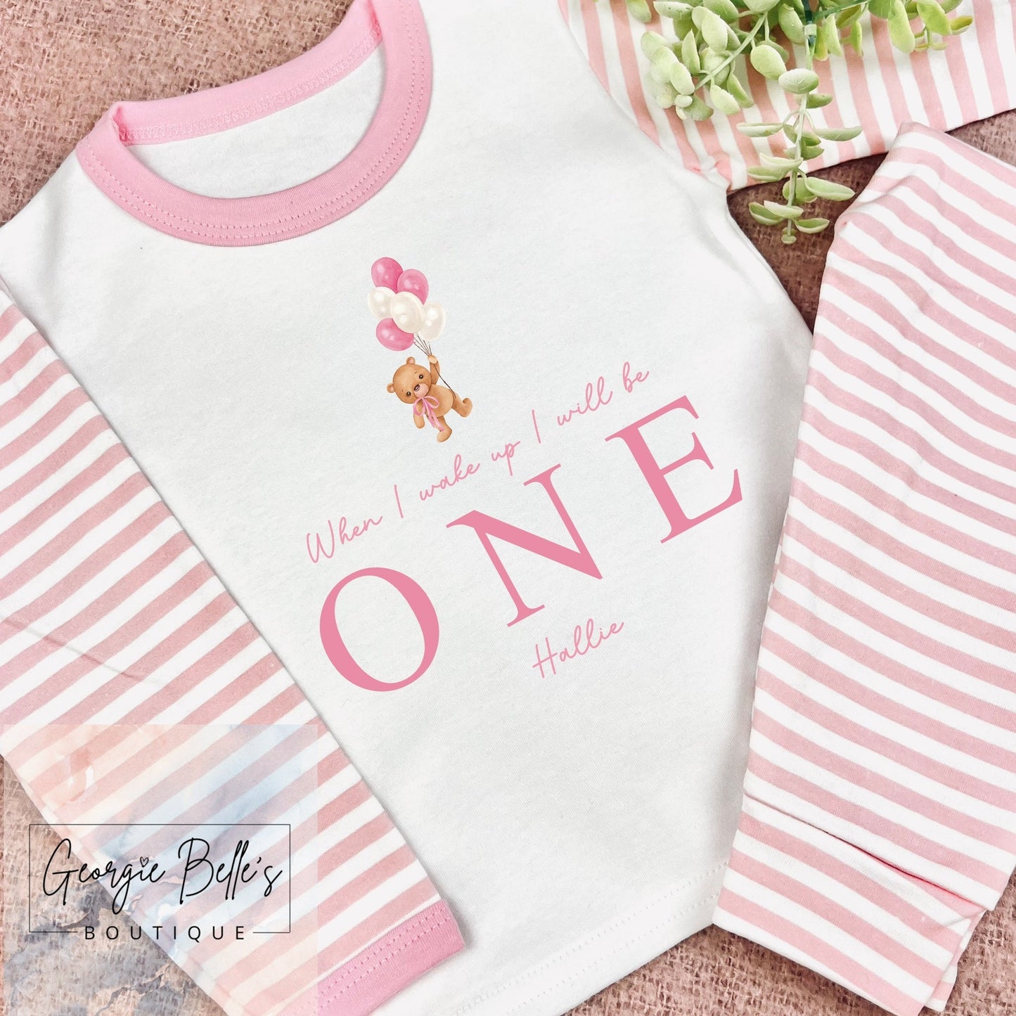 Personalised Birthday Pyjamas - Pink Teddy Bear Design