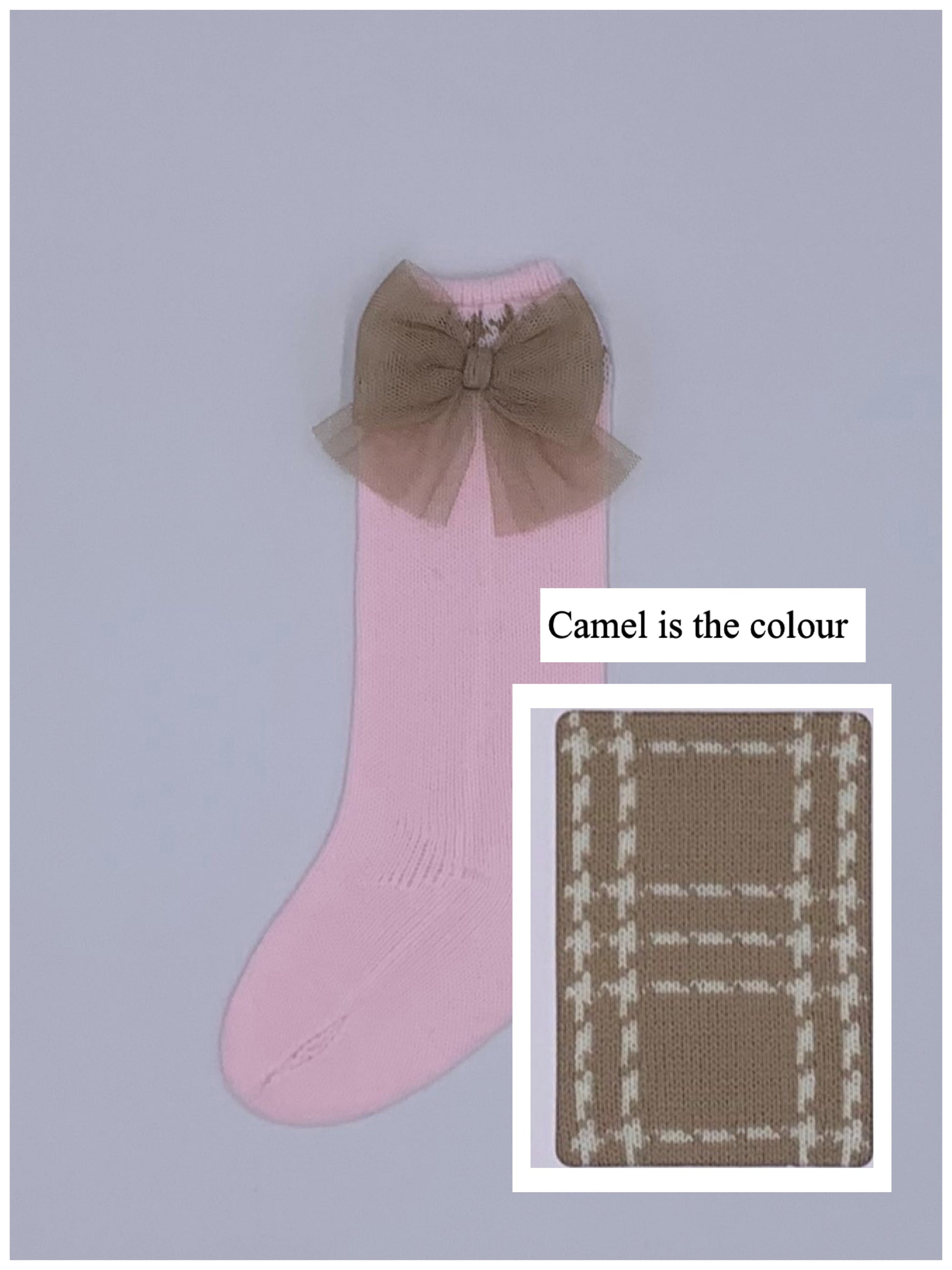 Rahigo Camel Knitted Socks with Tulle Bow - Rose & Albert