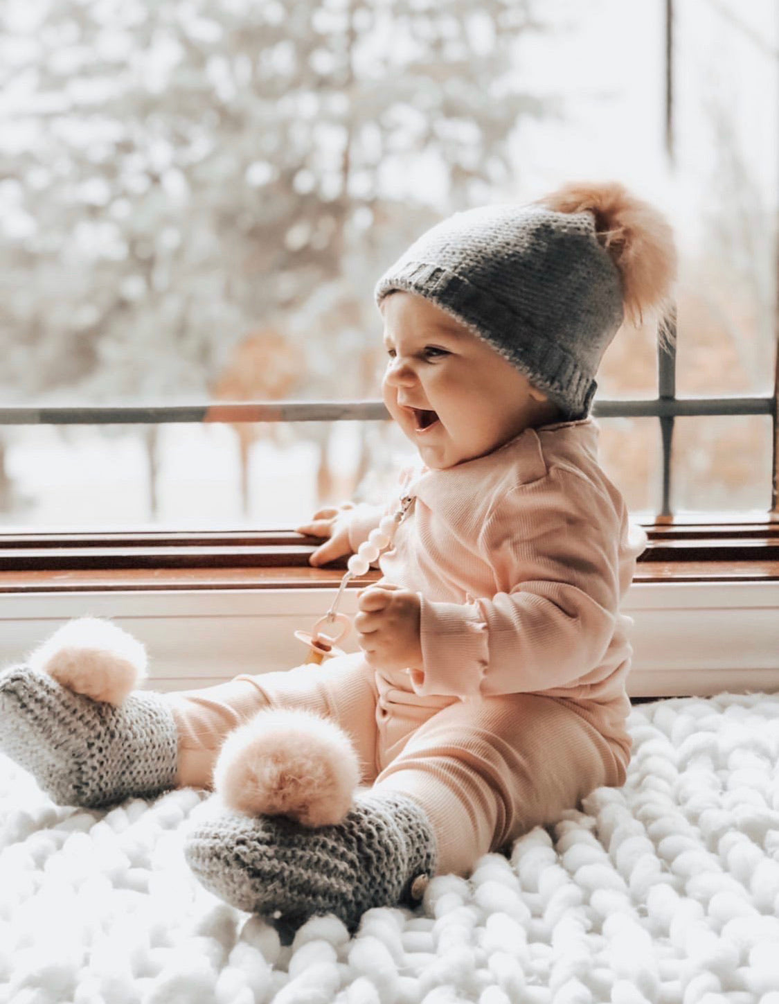 Petit Maison angora pom pom booties pre order - Rose & Albert