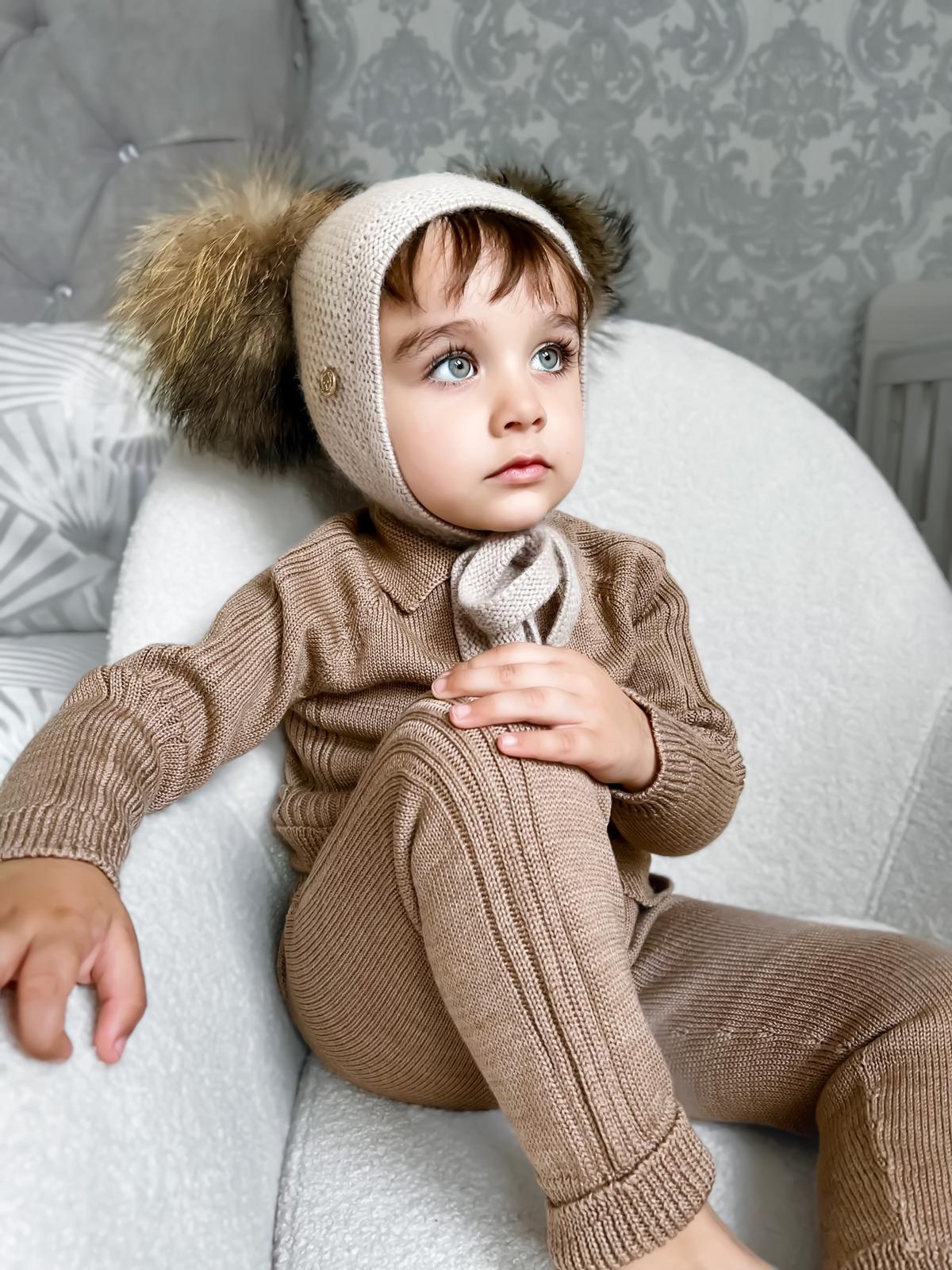 Petite Maison Kids Beige Honeycomb Cashmere Fur Bonnet - Rose & Albert