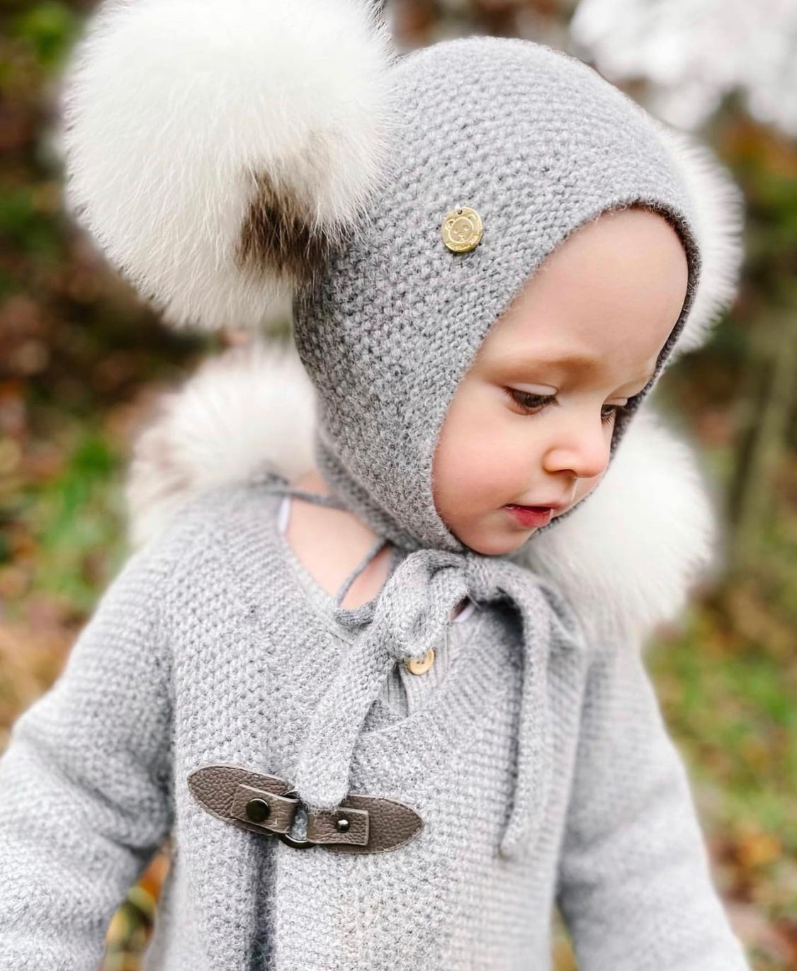 Petite Maison Kids Grey Honeycomb Cashmere Fur Bonnet - Rose & Albert