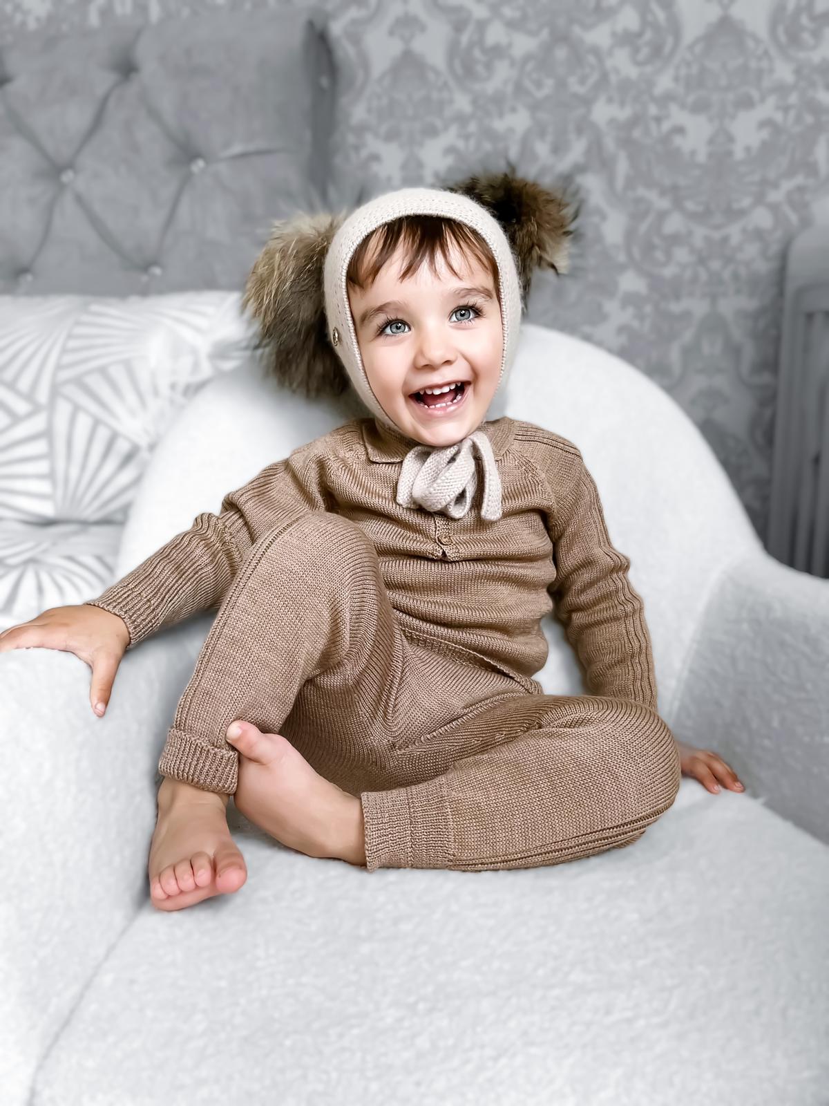 Petite Maison Kids Beige Honeycomb Cashmere Fur Bonnet - Rose & Albert