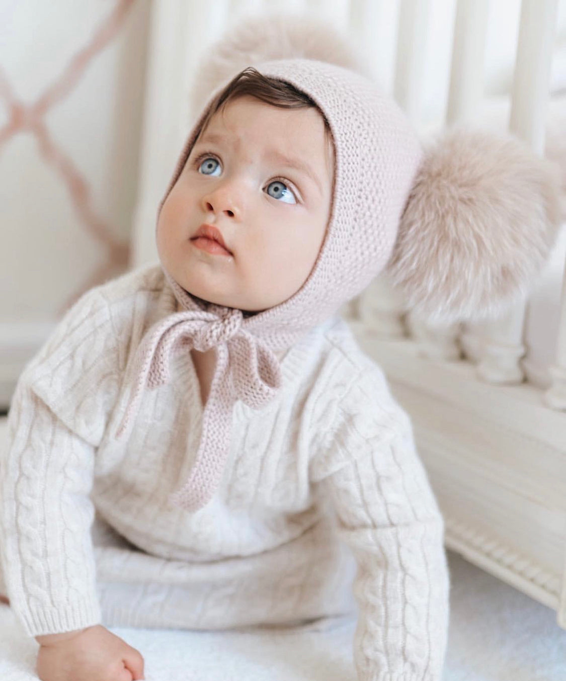 Petite Maison Kids Honeycomb Dusky pink cashmere fur bonnet - Rose & Albert