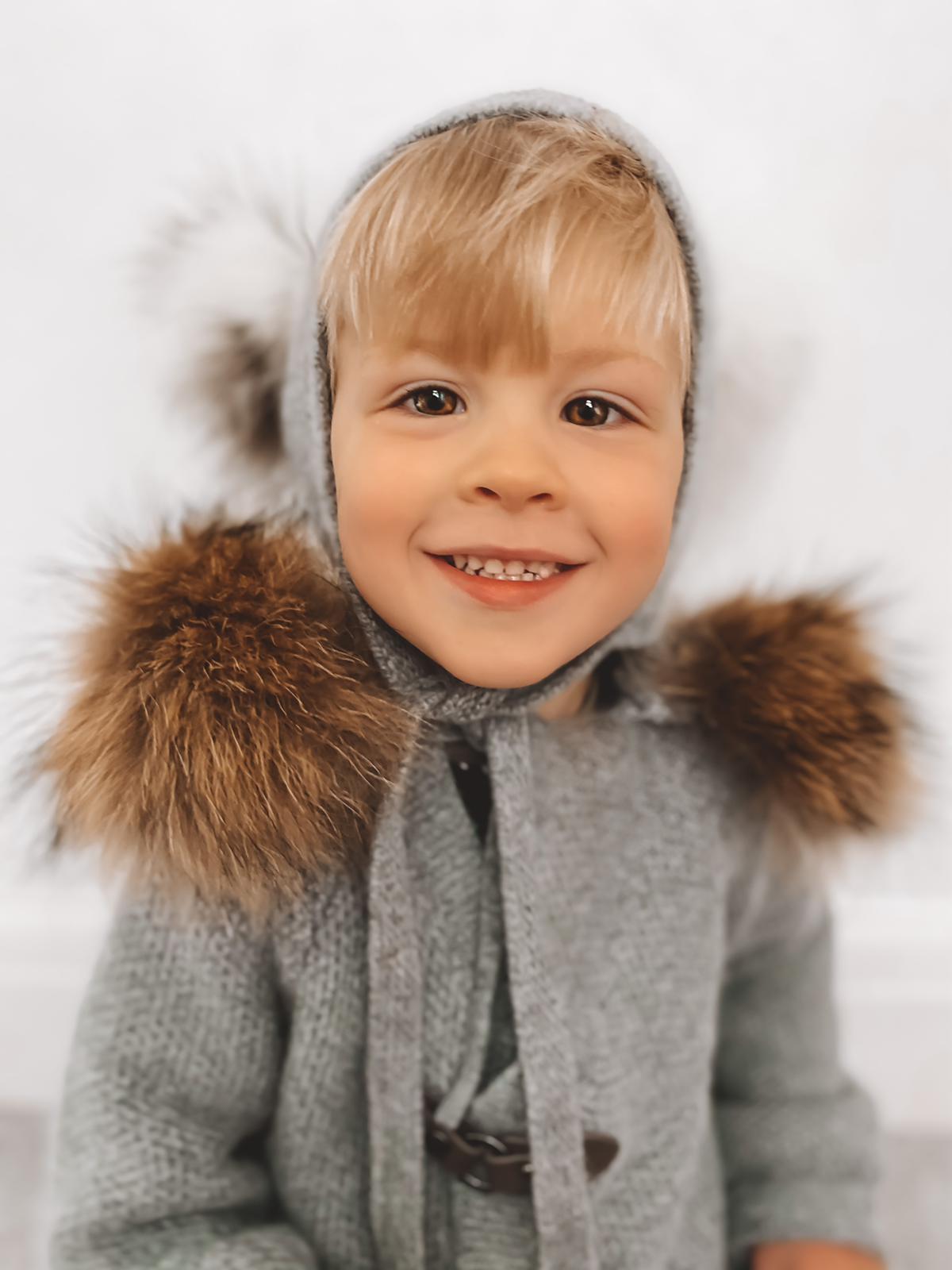 Petite Maison Kids Grey Honeycomb Cashmere Fur Bonnet - Rose & Albert