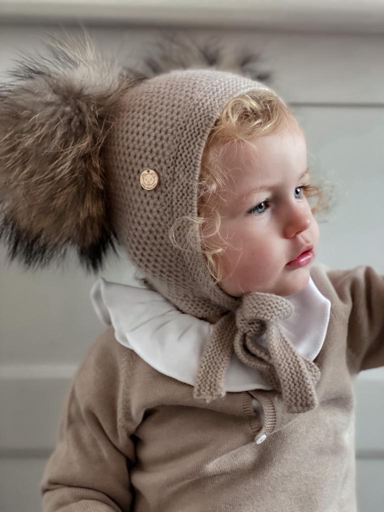 Petite Maison Kids Beige Honeycomb Cashmere Fur Bonnet - Rose & Albert