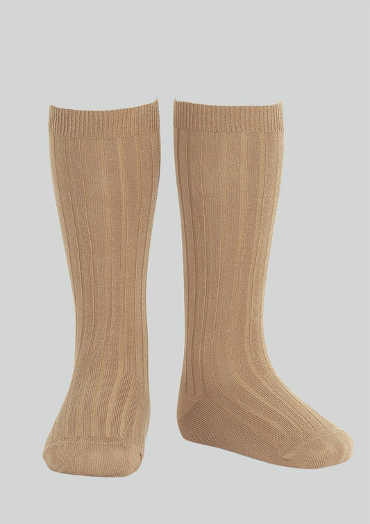 Condor Camel Ribbed Knee Socks in Brown