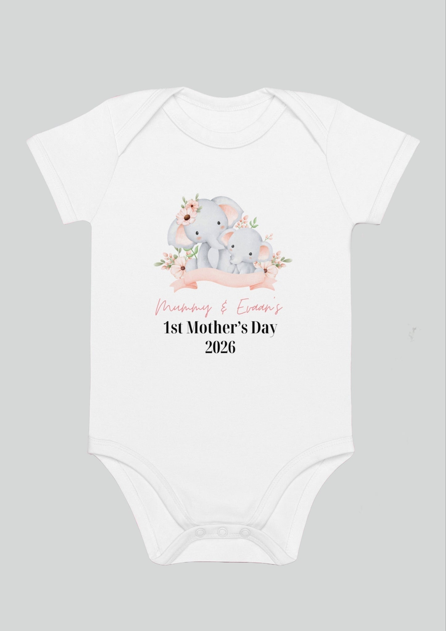 Elephant 1st Mother's Day 2026 Personalised Bodysuit