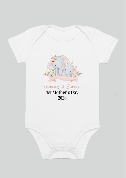 Elephant 1st Mother's Day 2026 Personalised Bodysuit