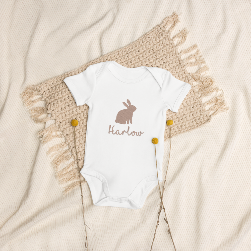 Easter Bunny Name Personalised Embroidered Bunny Bodysuit in Red