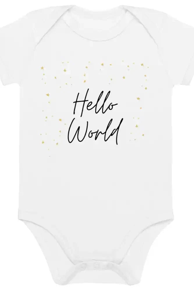 Hello World Bodysuit White 100% Cotton - Cozy Crew Club