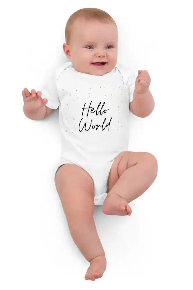 Hello World Bodysuit White 100% Cotton - Cozy Crew Club