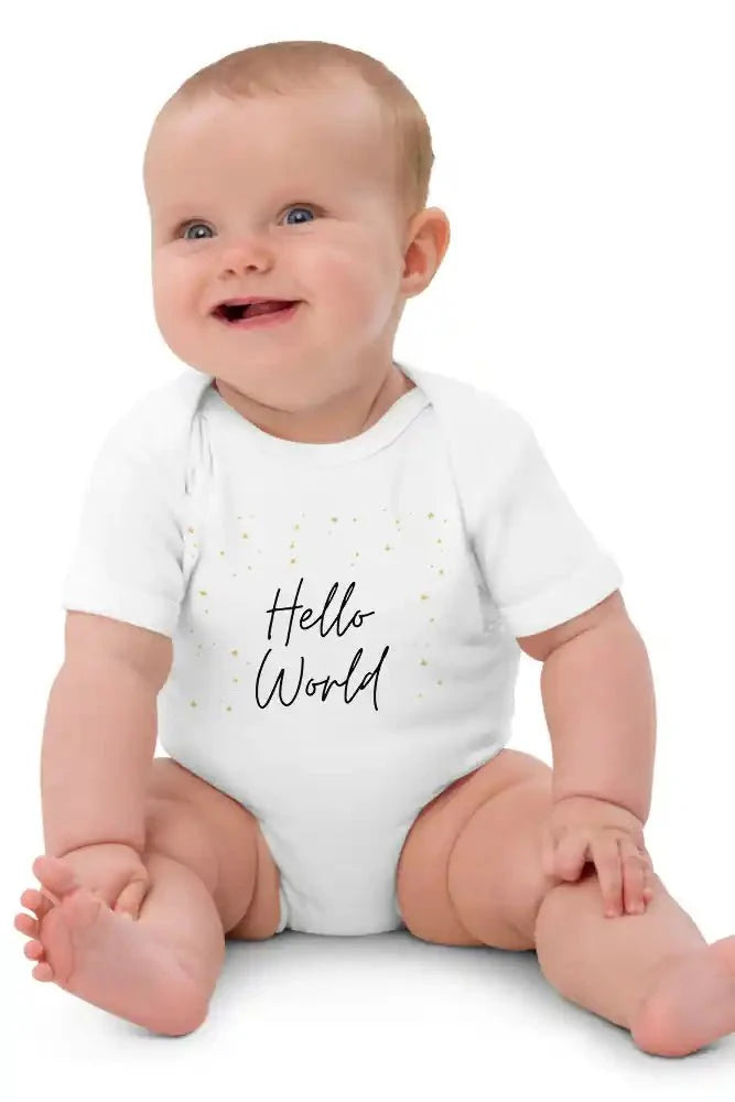 Hello World Bodysuit White 100% Cotton - Cozy Crew Club