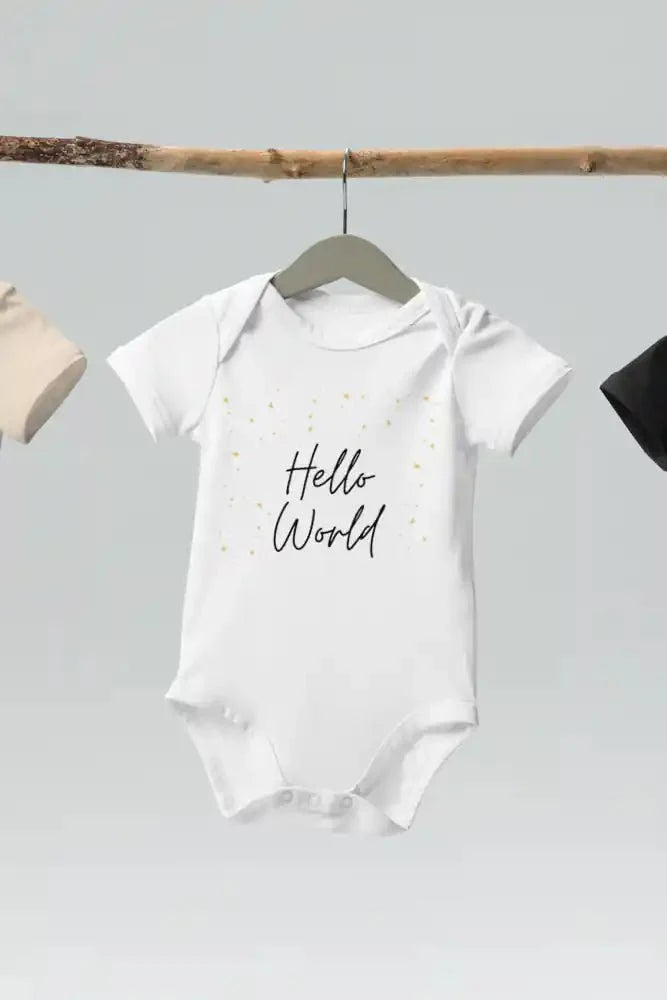 Hello World Bodysuit White 100% Cotton - Cozy Crew Club
