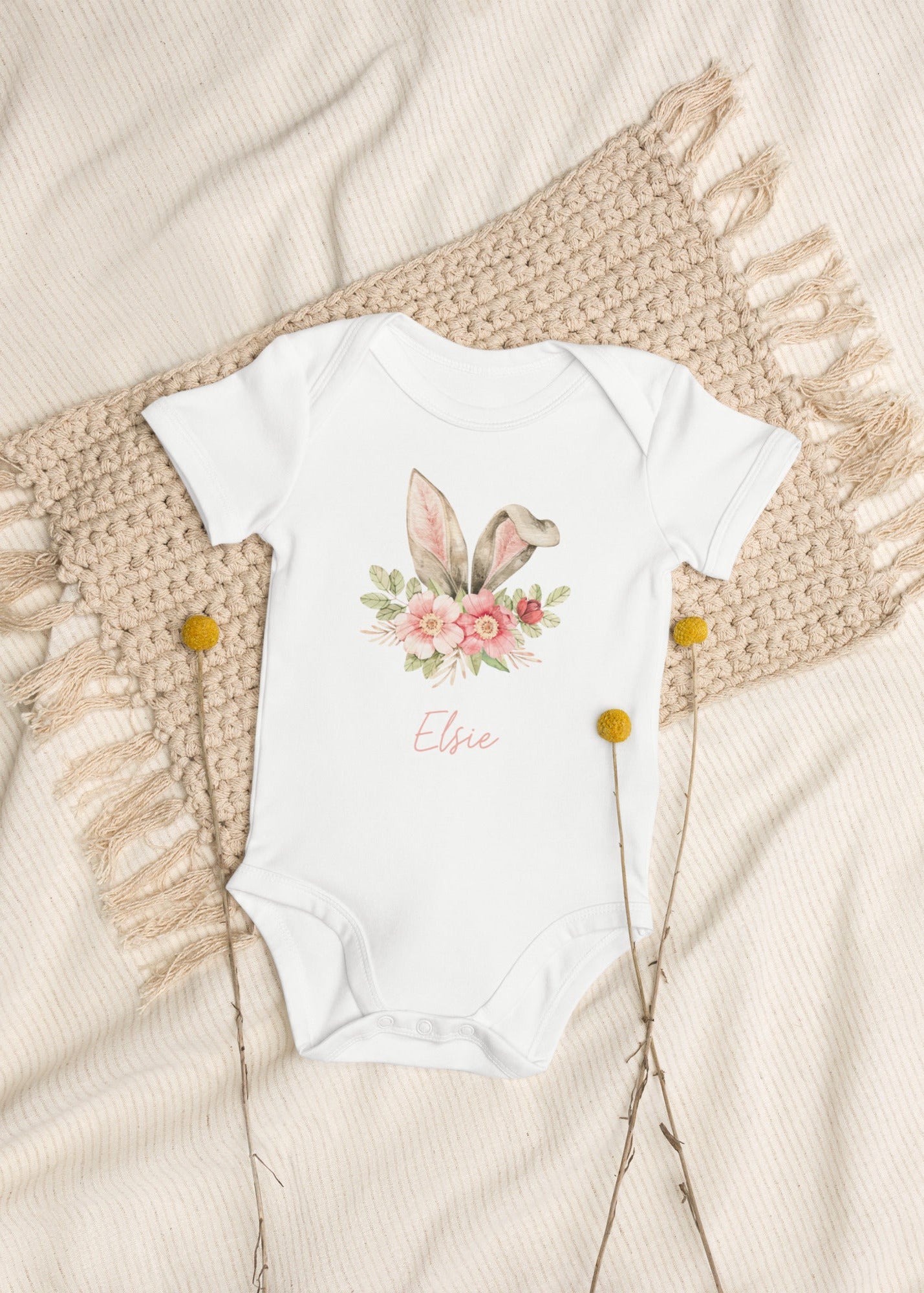 Easter Bunny in Bloom Personalised Name Bodysuit