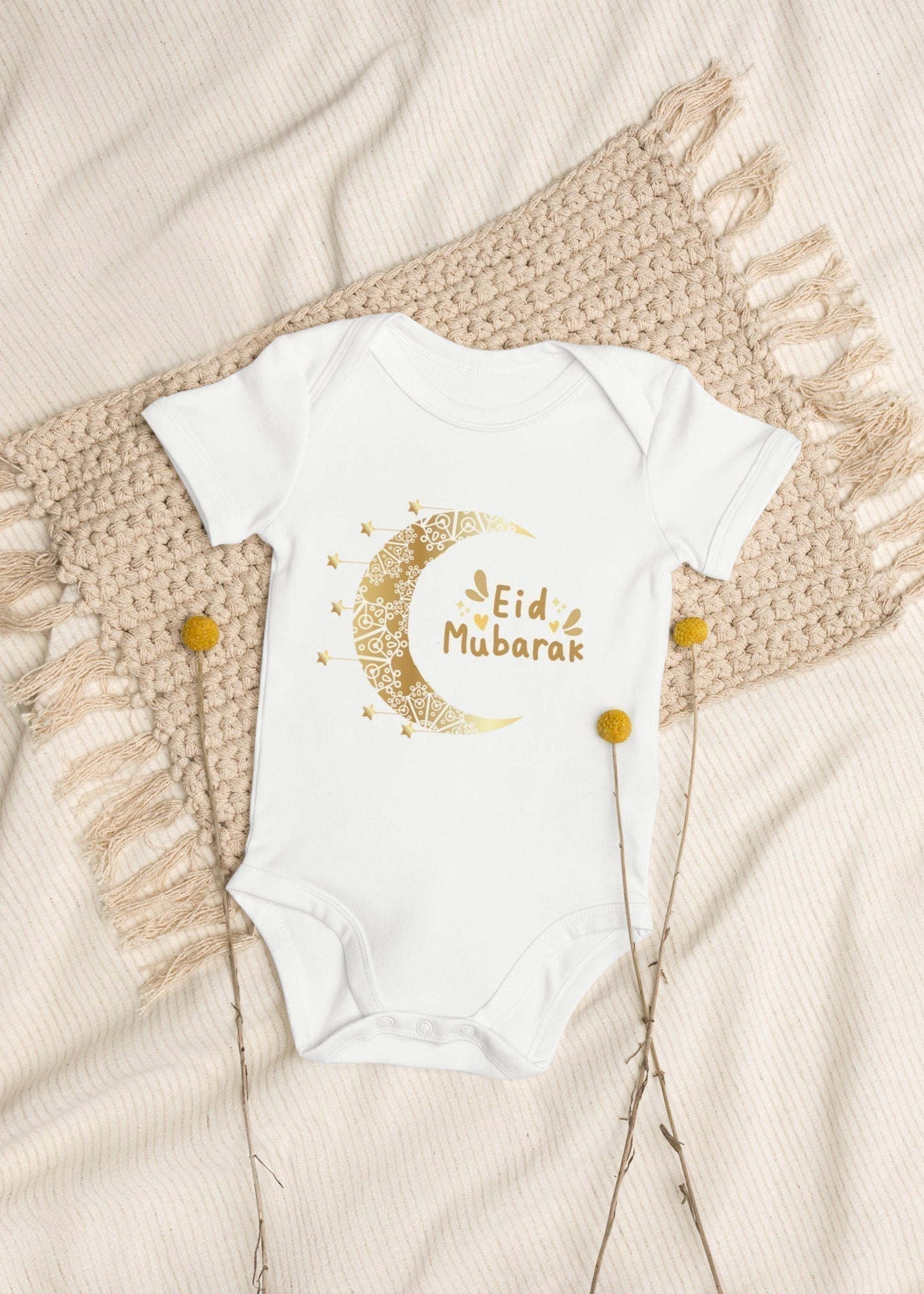 Eid Mubarak Golden Cresecent Bodysuit in Yellow