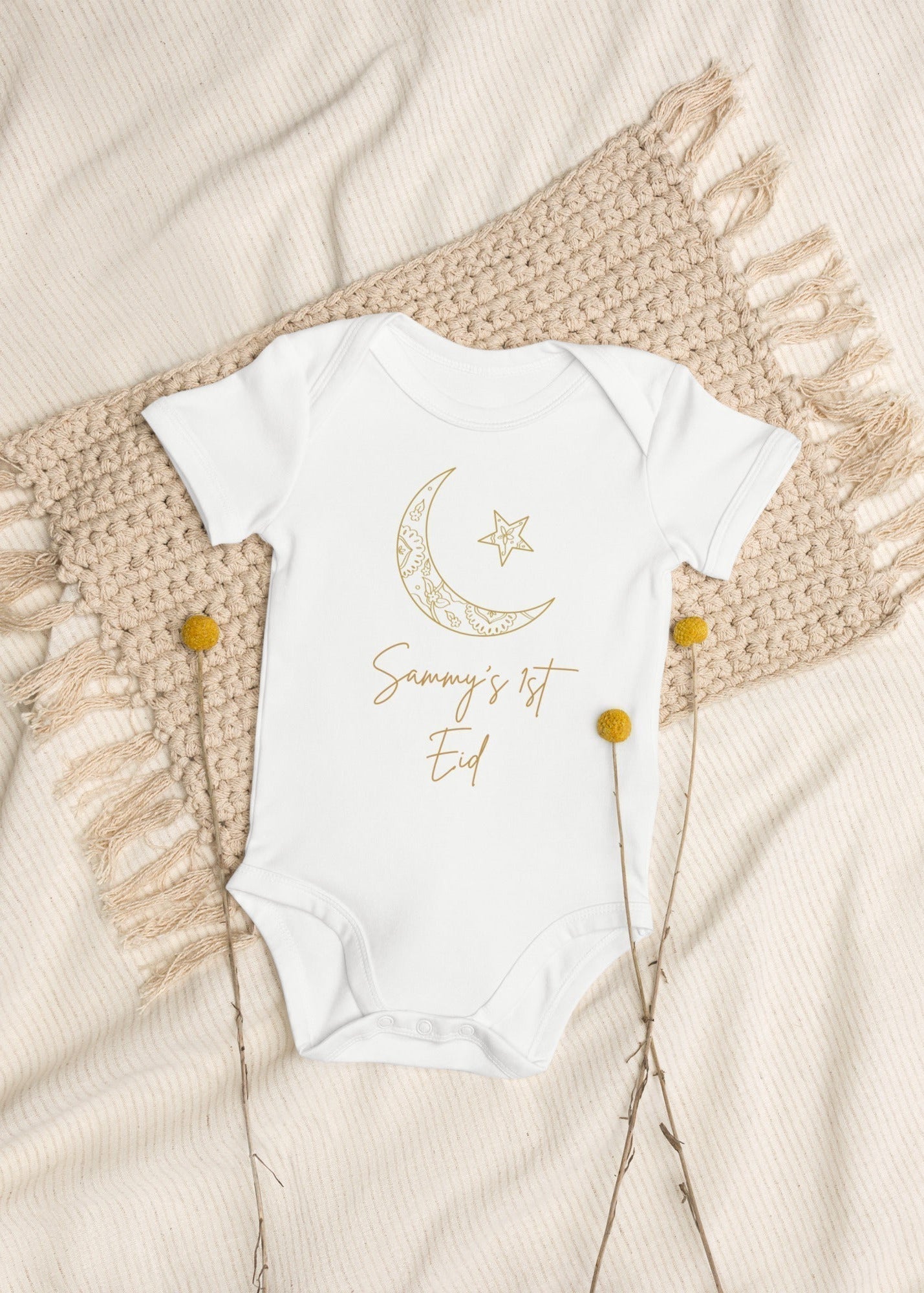 My 1st Eid Golden Outline Personalised Bodysuit in Yellow