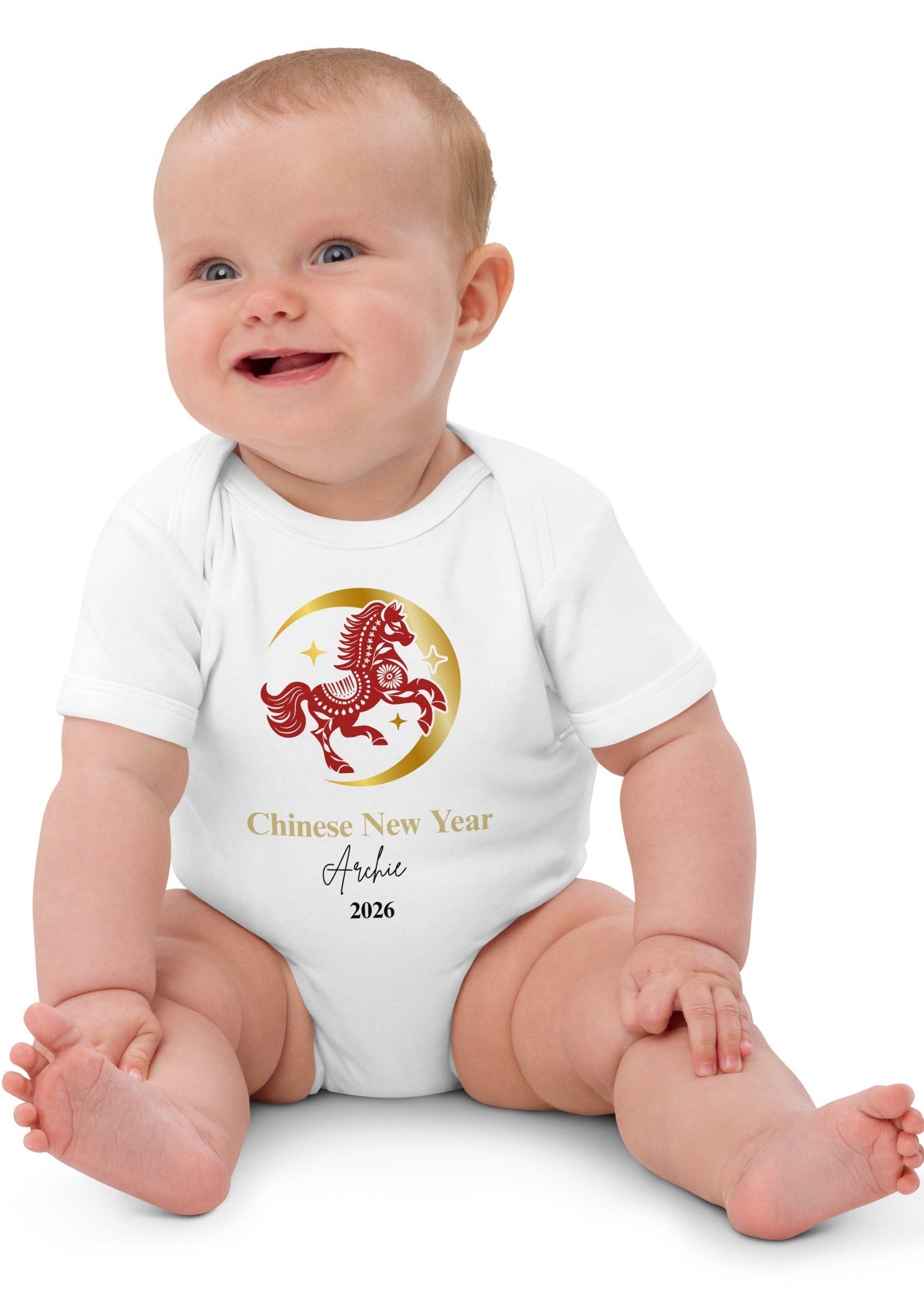 Chinese New Year Horse And Crescent Moon 2026 Personalised Bodysuit Cozy Crew Club OL Bodysuits mora-uk.myshopify.com my-1st-chinese-new-year-of-the-horse-and-clouds-2026-copy   10off, 20off, Baby, bodysuit, chinese new year, excludefromwssistock, gift, personalised, uk
