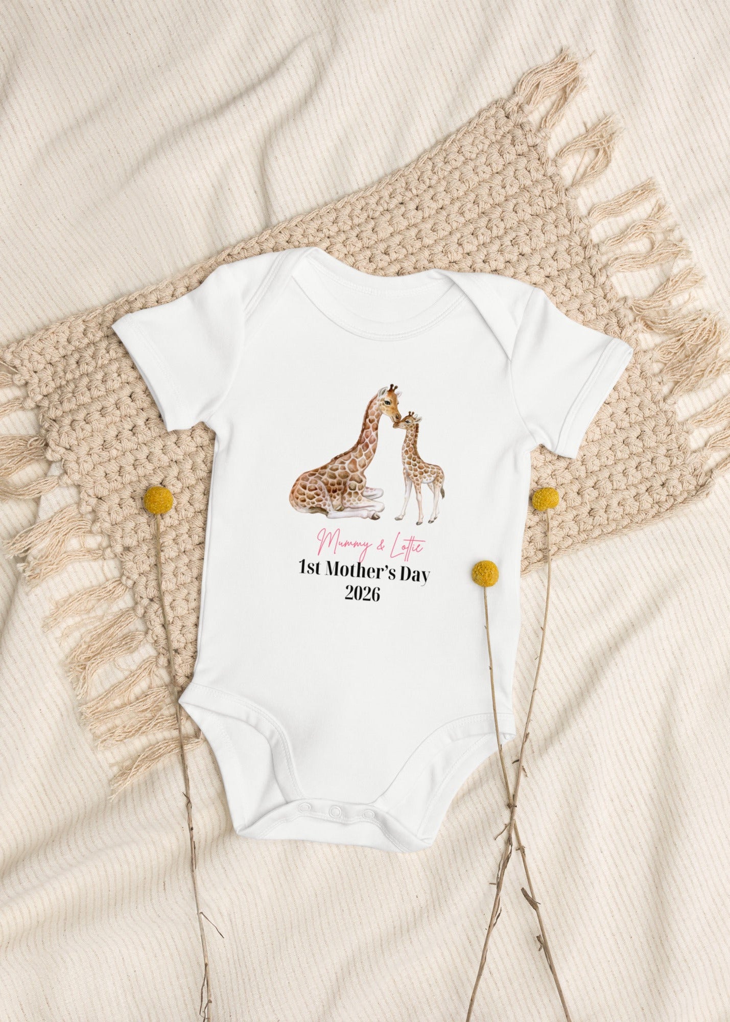 Giraffe Happy Mother's Day 2026 Personalised Bodysuit