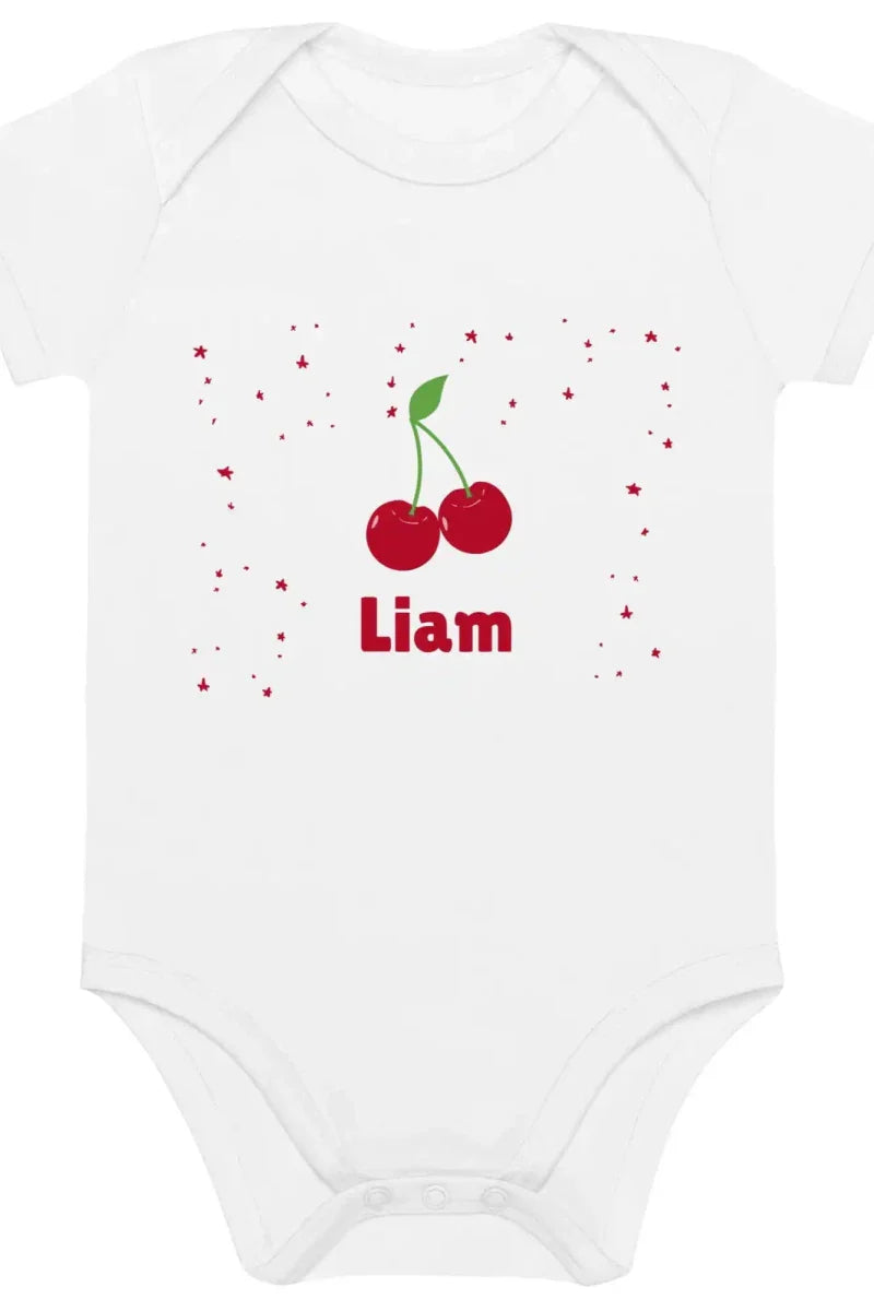 Cherry Personalised Bodysuit in White - Cozy Crew Club