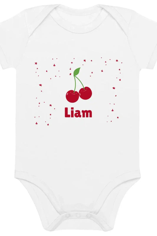 Cherry Personalised Bodysuit in White - Cozy Crew Club