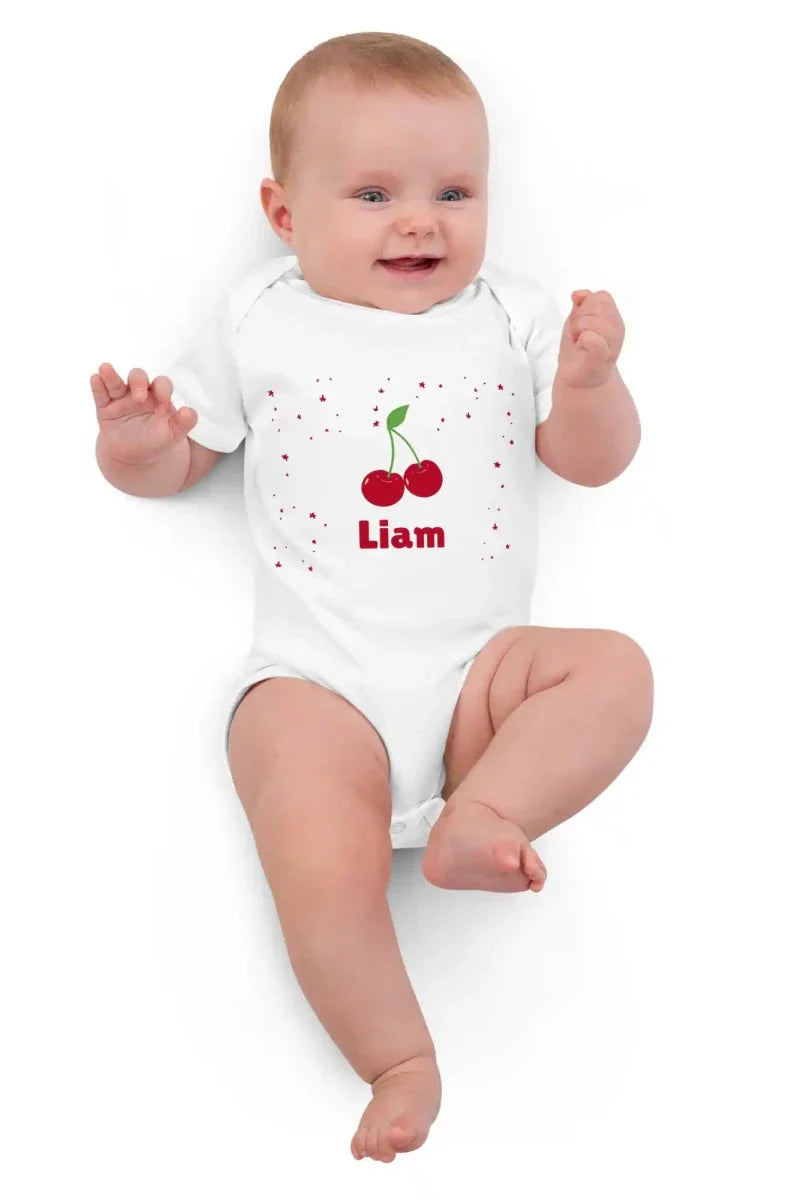 Cherry Personalised Bodysuit in White - Cozy Crew Club