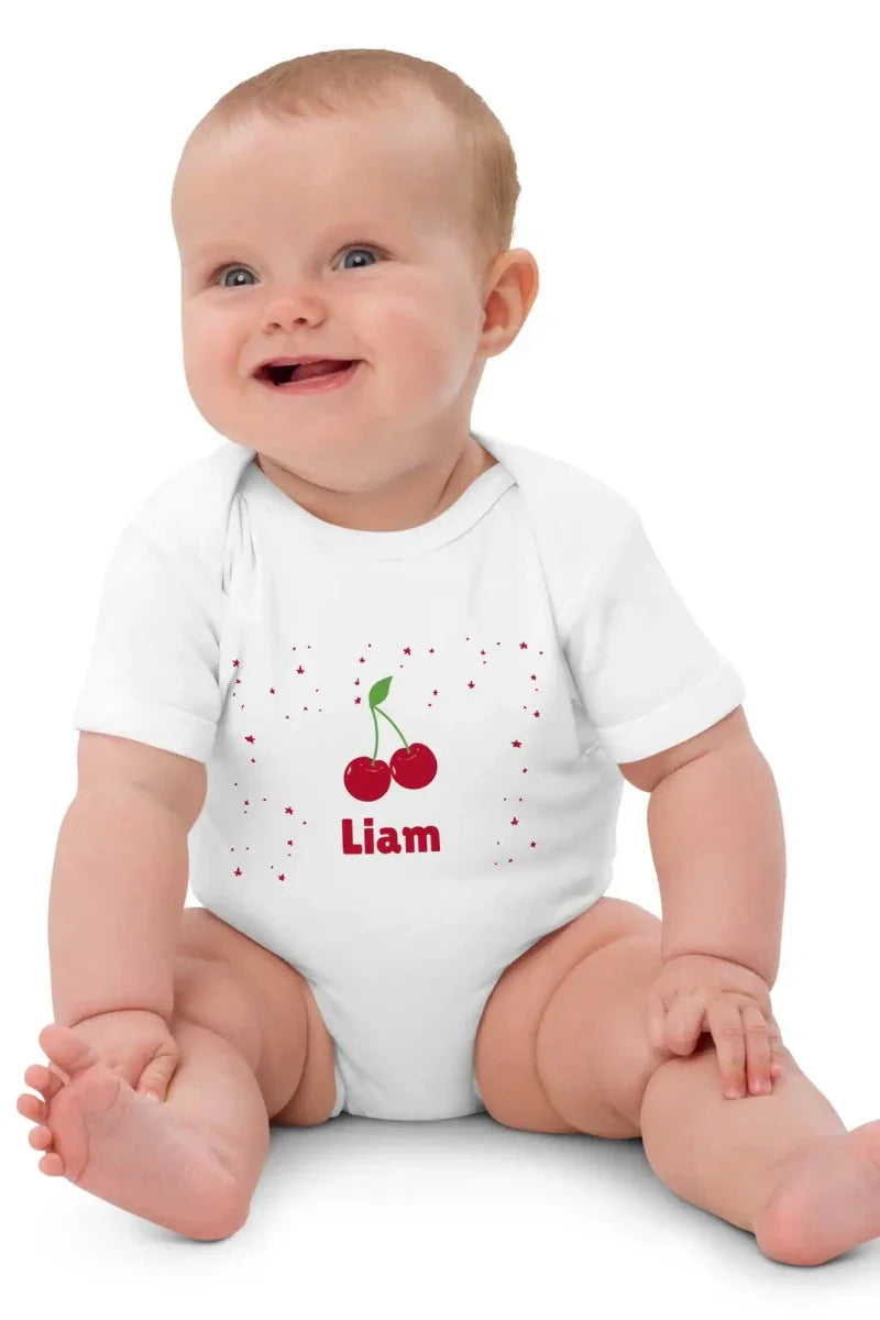 Cherry Personalised Bodysuit in White - Cozy Crew Club