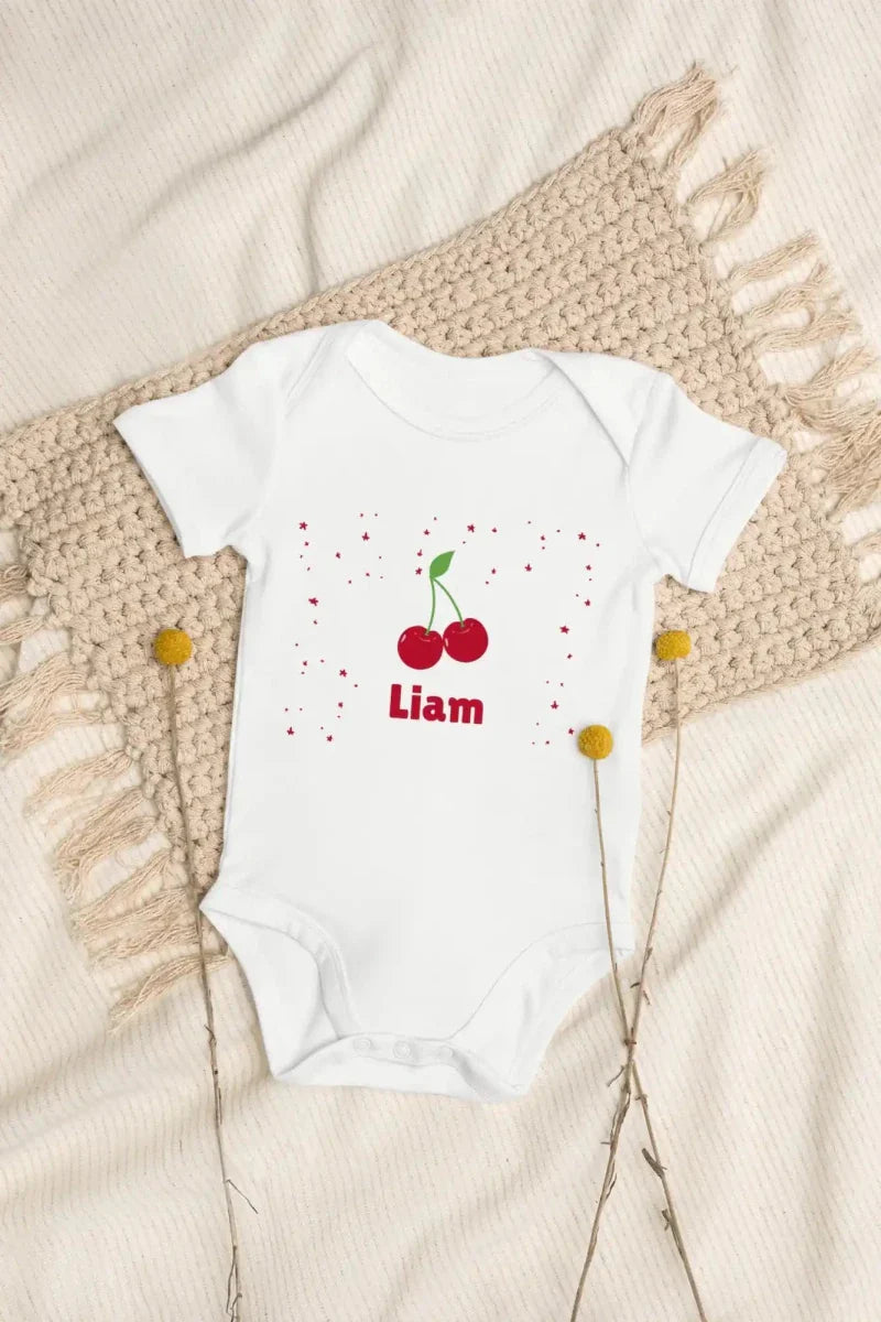 Cherry Personalised Bodysuit in White - Cozy Crew Club