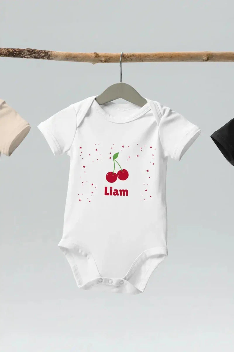 Cherry Personalised Bodysuit in White - Cozy Crew Club
