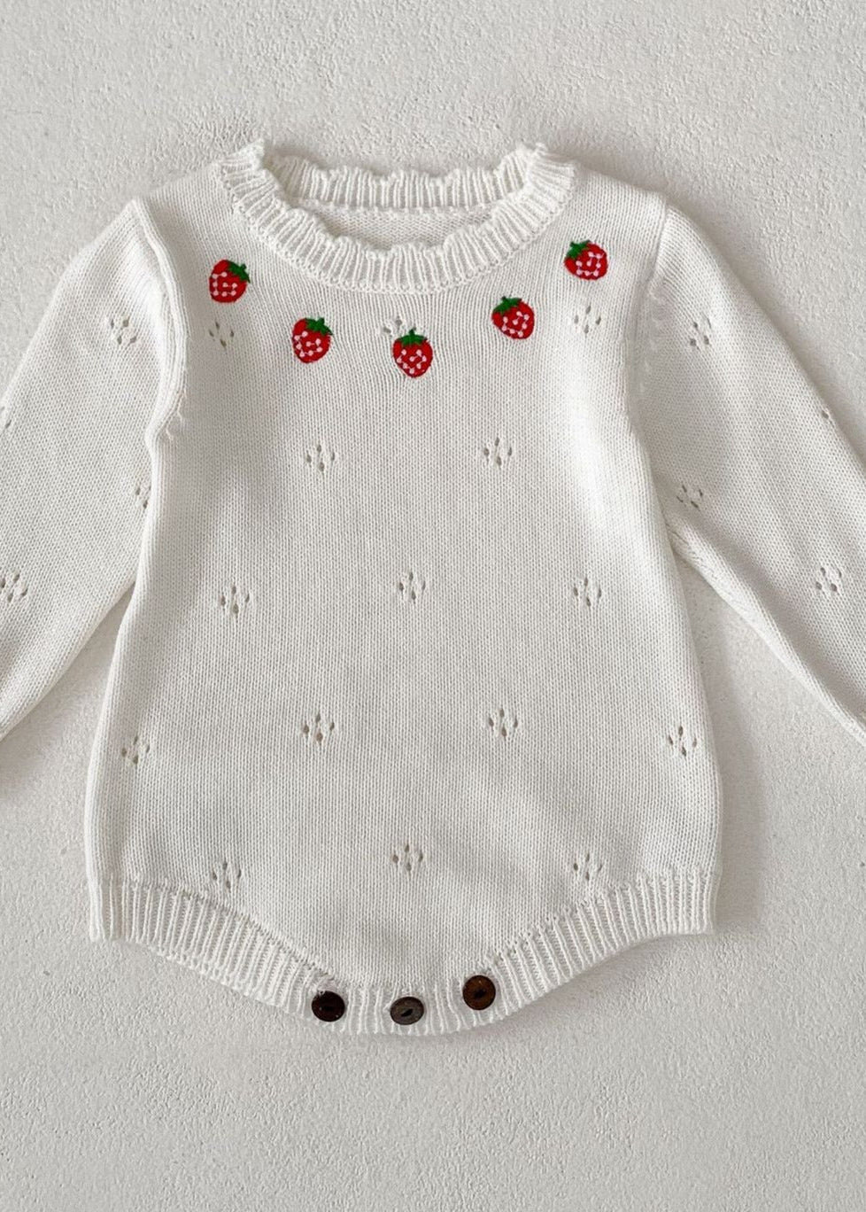Stawberry Knit Bodysuit in White