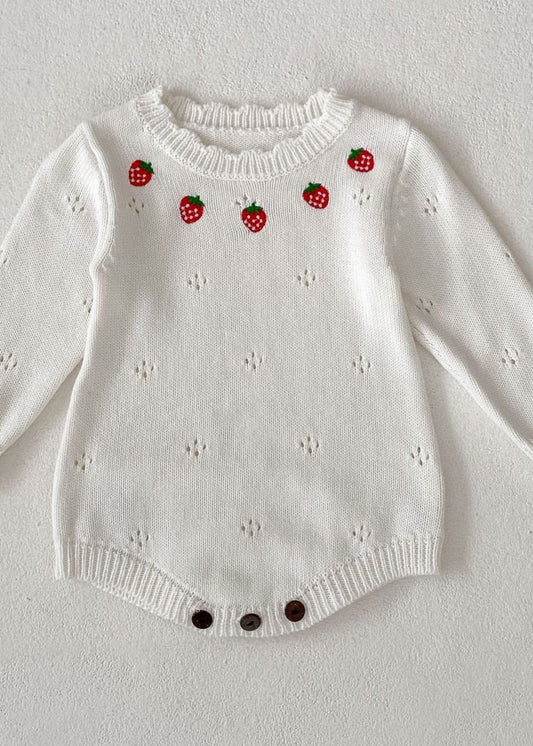 Stawberry Knit Bodysuit in White