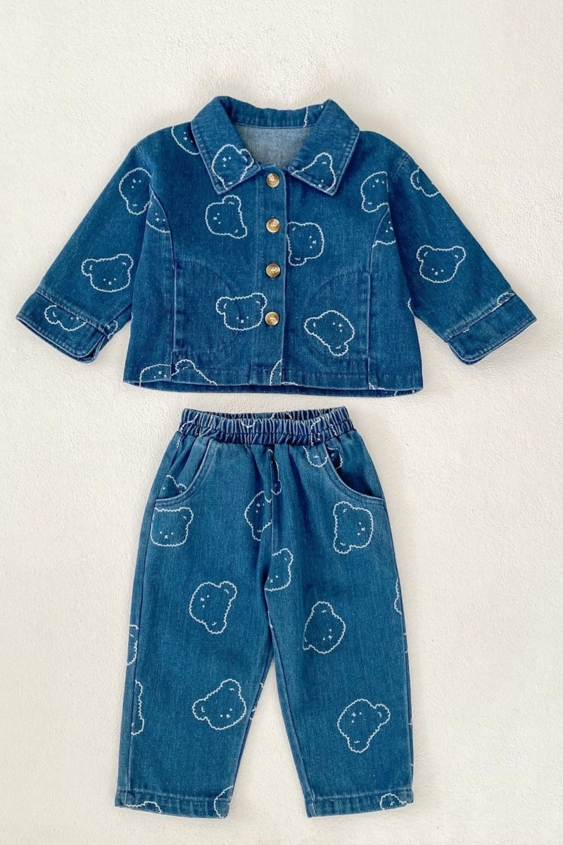Baby Embroidered Bear Denim Two-Piece Set - Cozy Crew Club