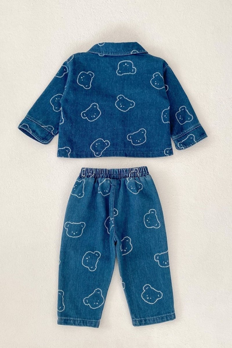 Baby Embroidered Bear Denim Two-Piece Set - Cozy Crew Club