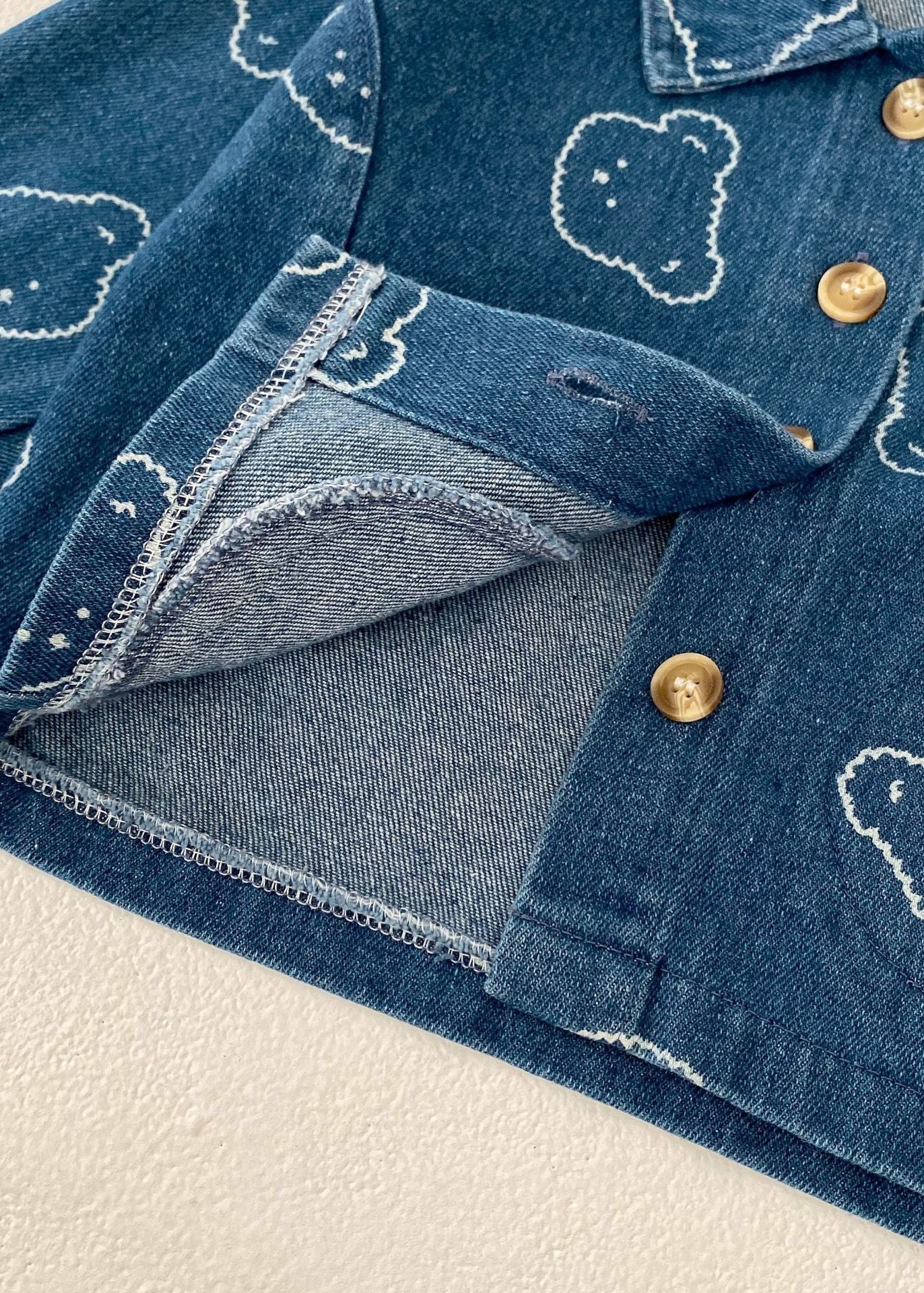 Baby Embroidered Bear Denim Two Piece Set