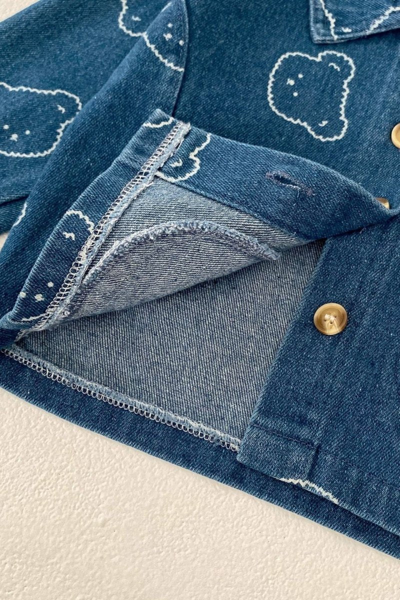 Baby Embroidered Bear Denim Two-Piece Set - Cozy Crew Club