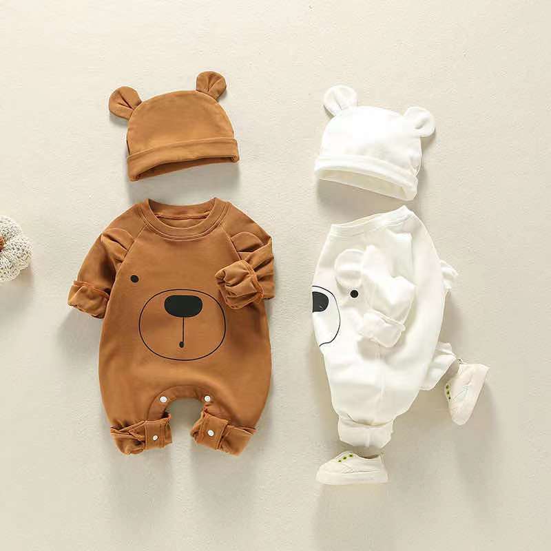 Bear Patch Romper, Hat Or