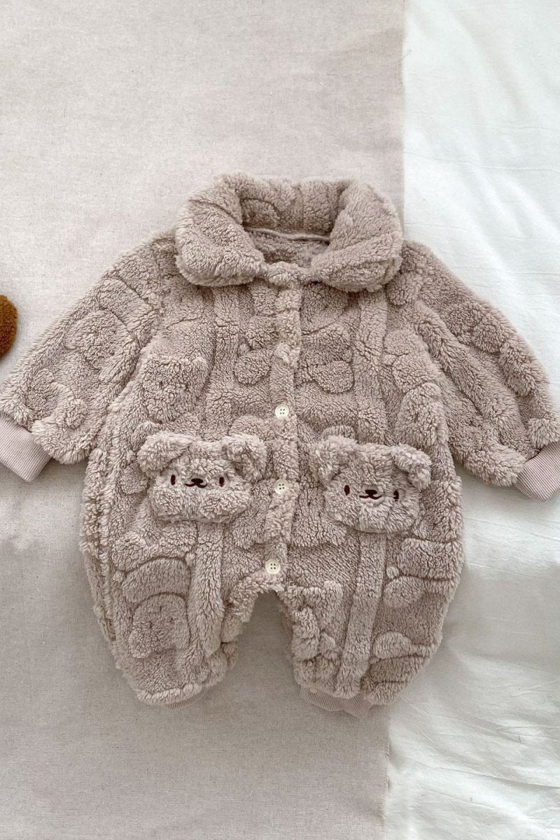 The Fur Bear Lining Fluffy Coat Romper - Cozy Crew Club