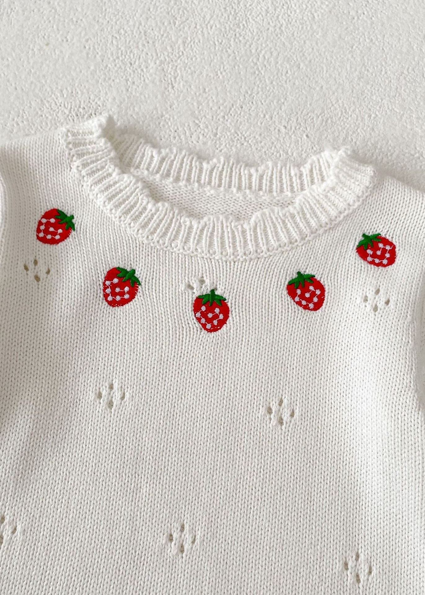 Stawberry Knit Bodysuit in White
