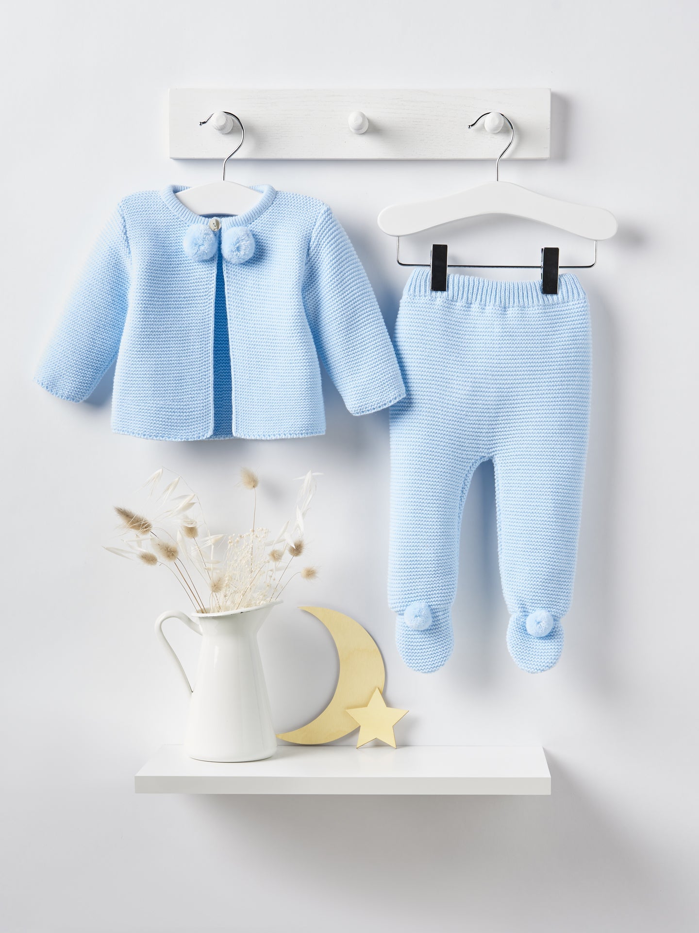 Dandelion pom pom knitted set - blue - Rose & Albert