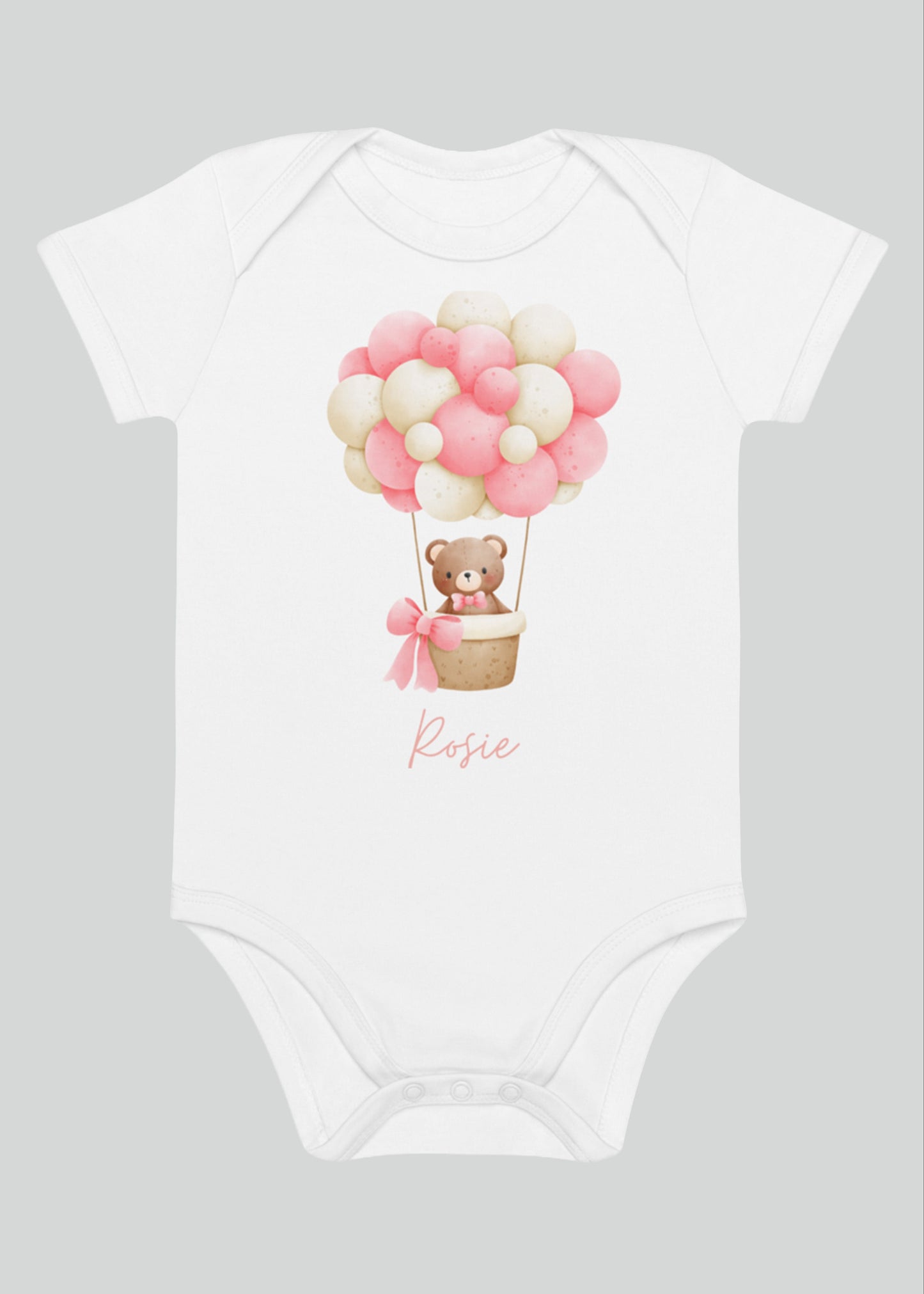 Personalised Name Bear Hot Air Baloon Bodysuit in Pink