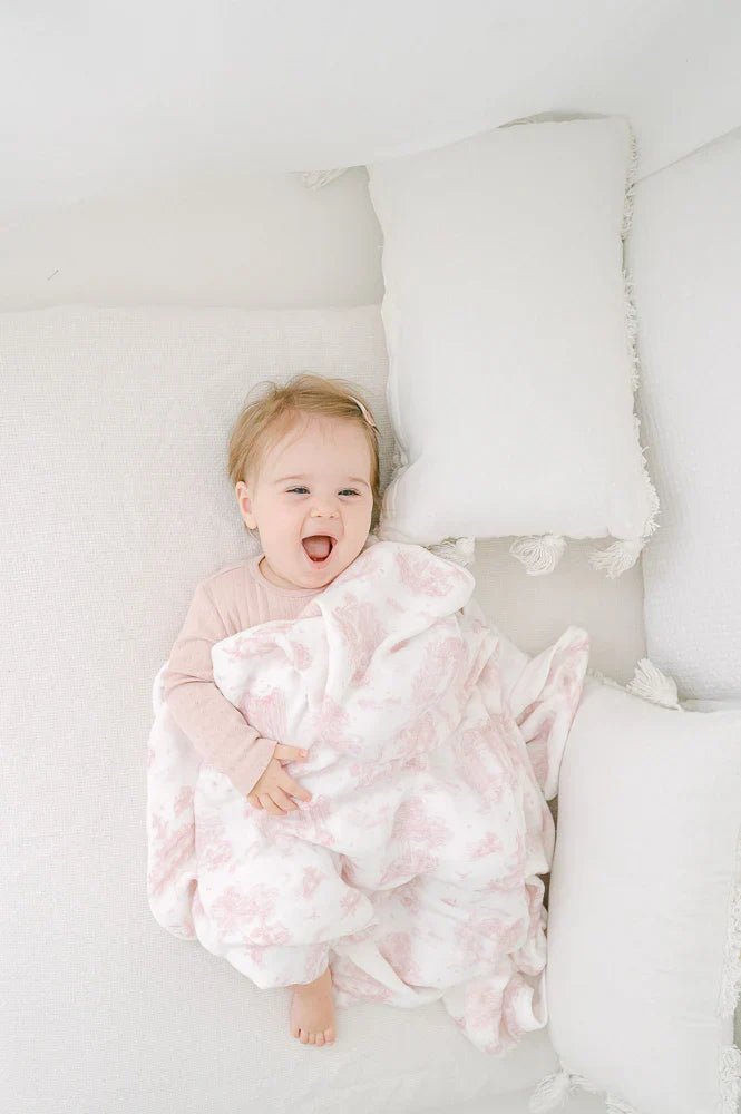 The Gilded Bird Pink 'Spring toile' bamboo baby blanket - Rose & Albert