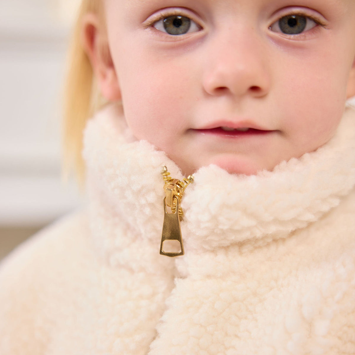 Vintage Gingham Fleece, close-up of the zip and collar