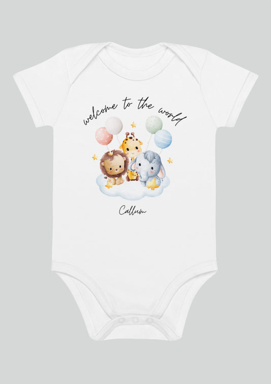 Welcome to the World Safari Balloons Personalised Name Bodysuit